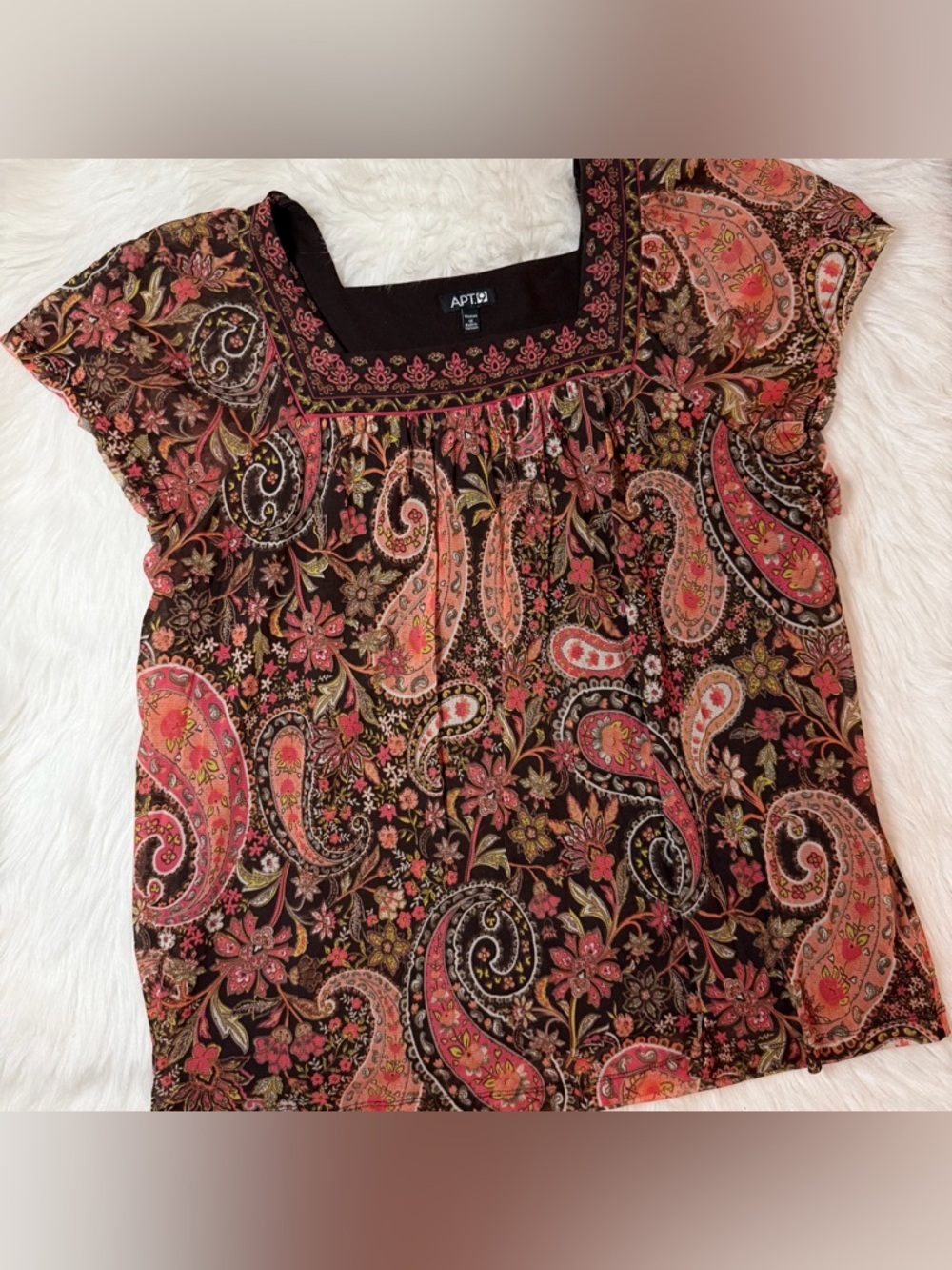 Apt. 9 Paisley Brown Patterned Short Sleeve Top